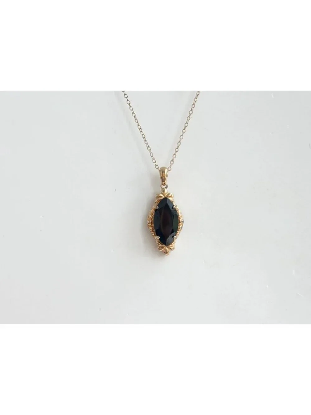 Onyx Marquise Cut Vermeil Sterling Silver 925 Vintage Pendant Necklace - 18